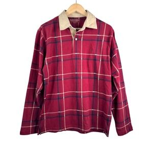 VTG Marlboro Classics Men's Red Plaid Long Sleeve Rugby Shirt Collared Size M